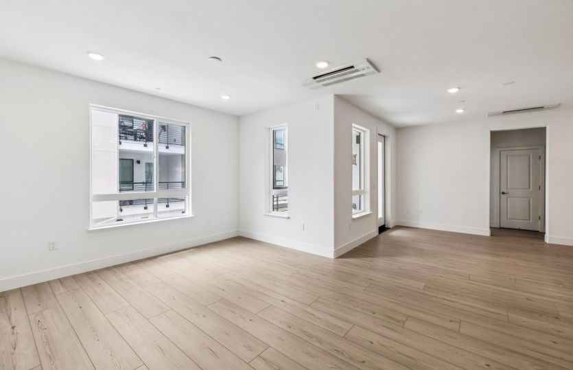 Open gathering room with large windows