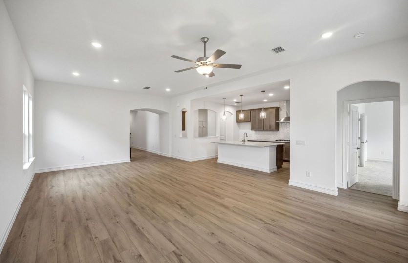 Spacious gathering room with beautiful flooring