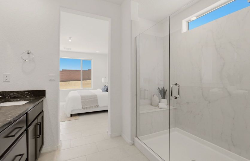Owner's bath featuring modern frameless shower