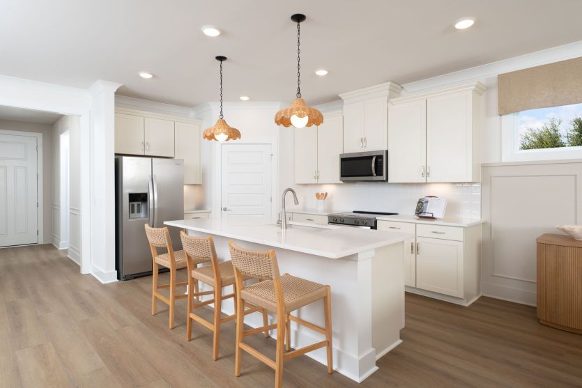 Open kitchen with decorative lighting
