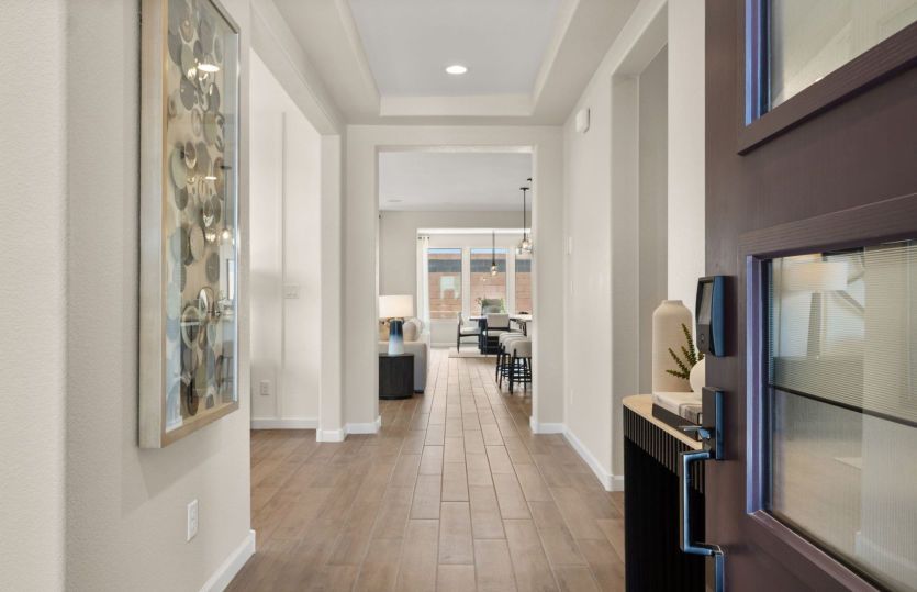 The Tifton Walk home greets you with a foyer and modern front door.