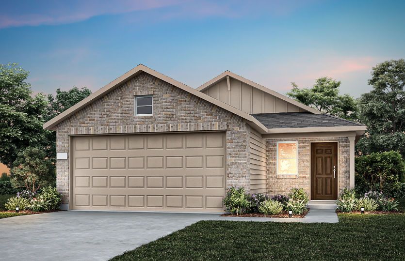 The Barton, a one-story home with 2-car garage, shown with home exterior LS103