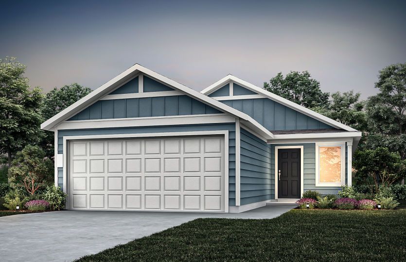 The Kemp, a one-story home design with 2-car garage, Exterior HC103