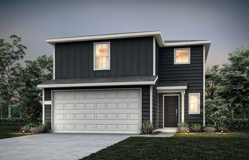 The Paluxy, a two-story home with 2-car garage, shown with home exterior HC101