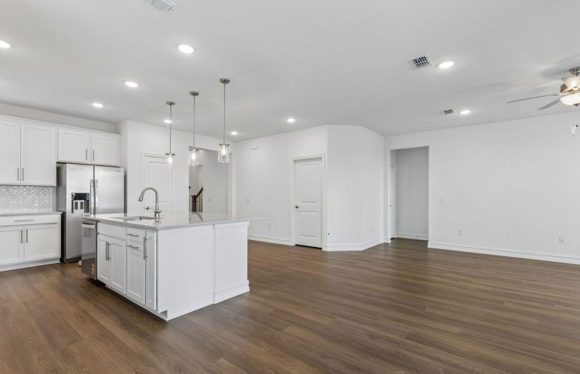 View of kitchen from gathering room