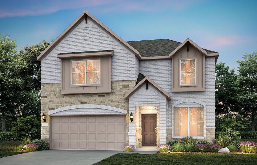 The Puma, a two-story home with 2-car garage, shown as Home Exterior D