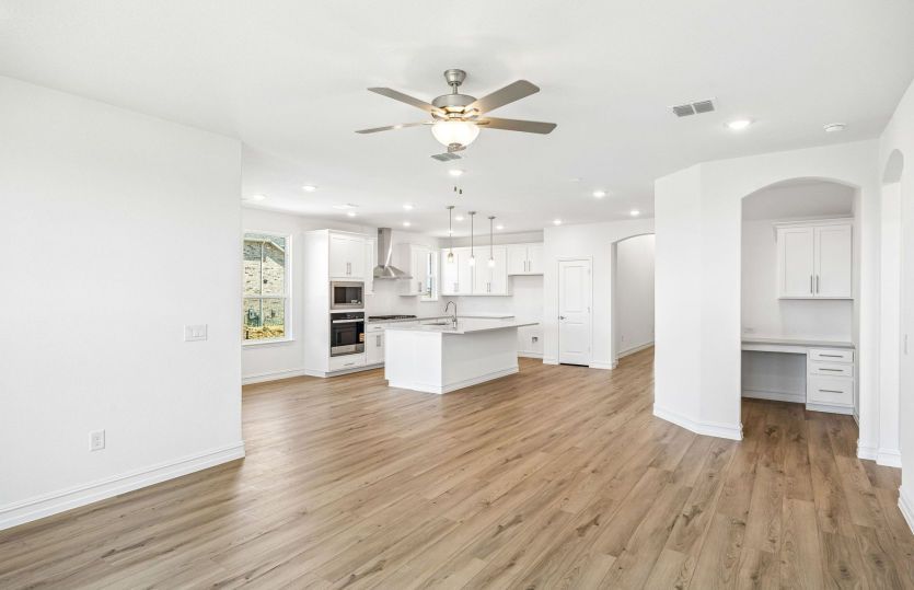 View of kitchen from gathering room
