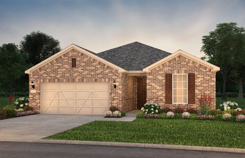 The Palmary, a one-story home with 2-car garage, shown with Home Exterior LS201