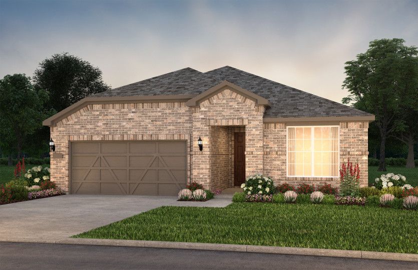 The Palmary, a one-story home with 2-car garage, shown with Home Exterior LS202