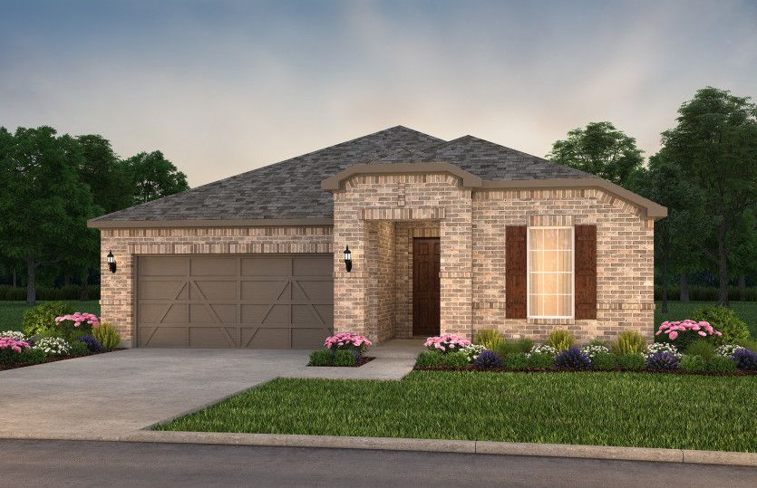The Prestige, a one-story home with 2-car garage, shown with Home Exterior LS201