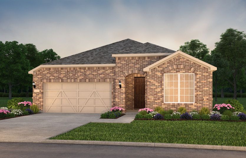 The Prestige, a one-story home with 2-car garage, shown with Home Exterior LS202