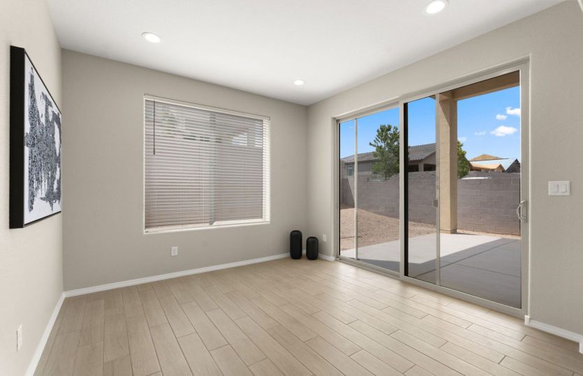 Cafe with sliding door access to covered back porch