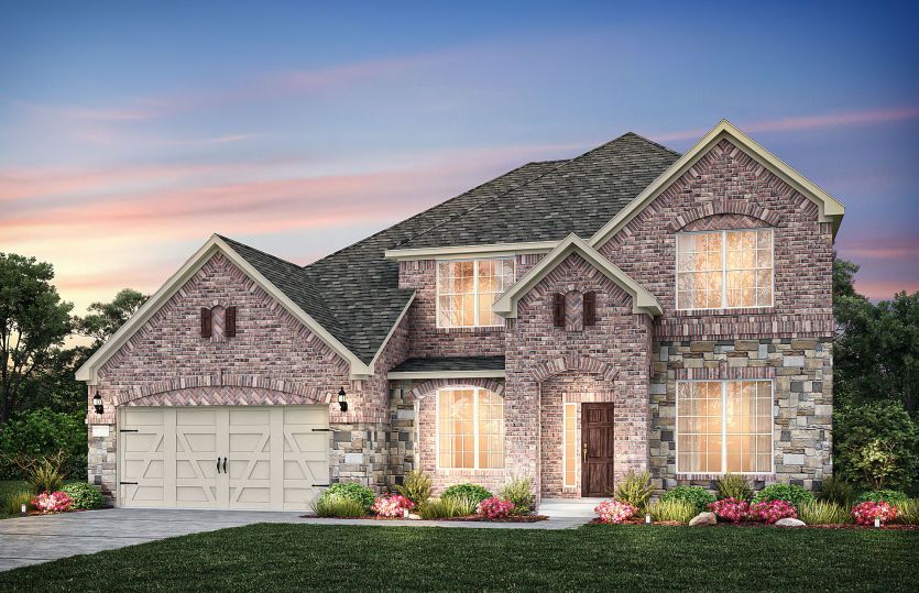The Lawson, a two-story home with 2-car garage, shown as Home Exterior A *model representation