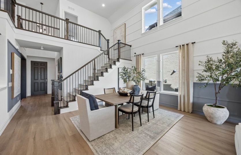 Soaring ceilings in dining area