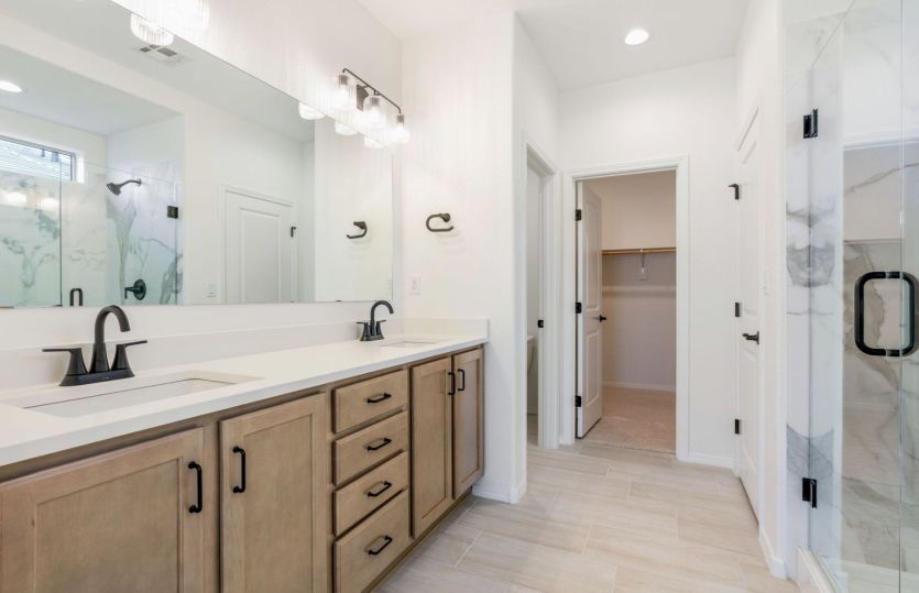 Luxurious owner's bath with generous closet and storage space