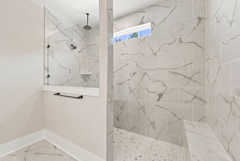 Modern walk-in shower.