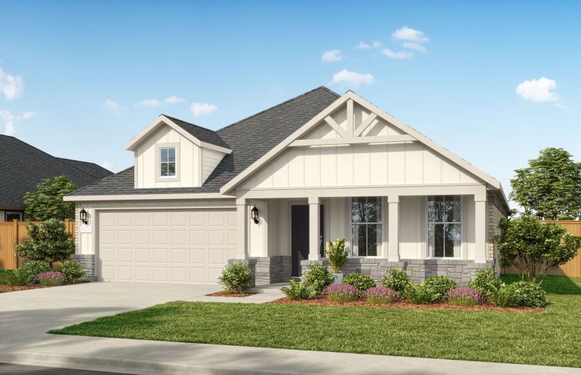 Exterior HC202, a one-story new construction home with a 2-car garage