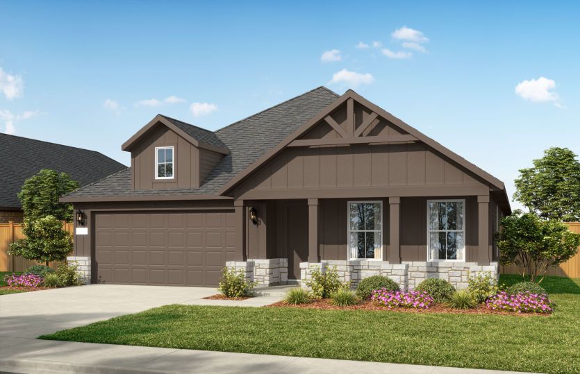 Exterior HC202, a one-story new construction home with a 2-car garage