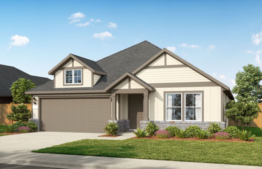 Exterior HC201, a one-story new construction home with a 2-car garage