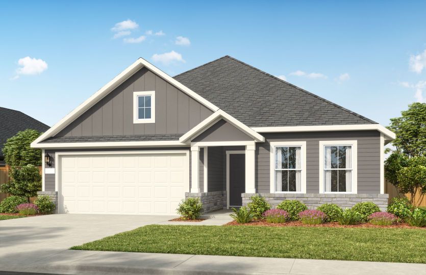 Exterior HC201, a one-story new construction home with a 2-car garage