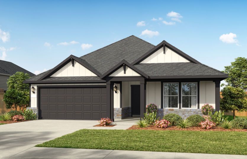 Exterior HC202, a one-story new construction home with a 2-car garage