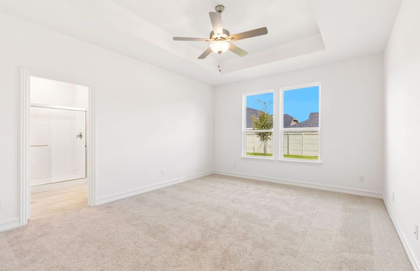 Primary bedroom with tray ceiling