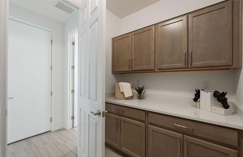 Laundry room with countertop and cabinet space for organization and extras storage