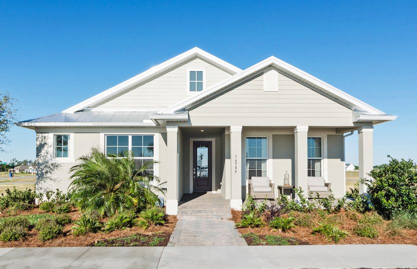 The Arbordale Exterior LC2A with front porch and metal roof