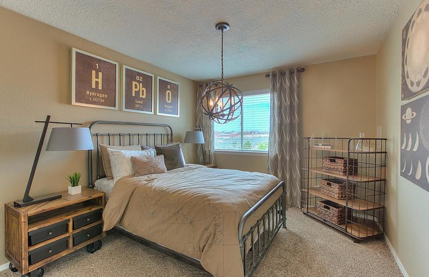 Second floor bedroom features a spacious walk-in closet and an optional decorative light fixture.