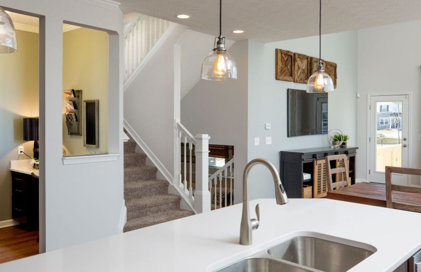View from Kitchen Showcasing the Kitchen Island