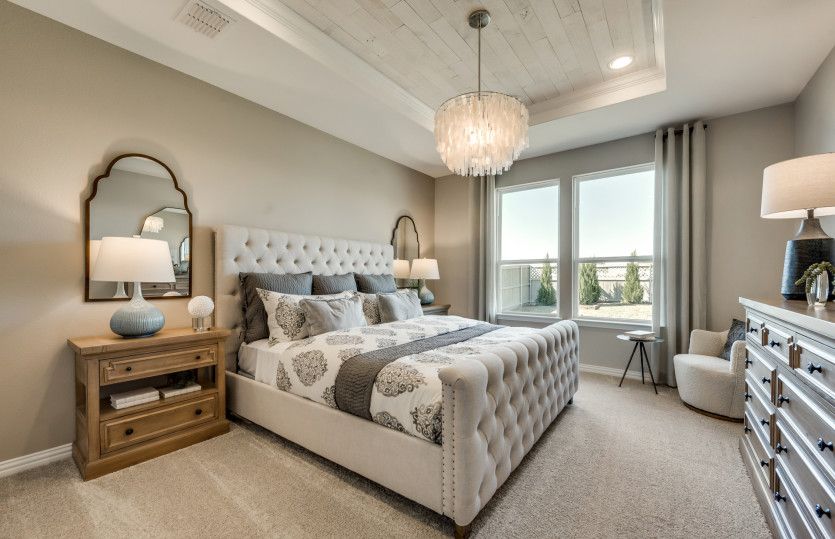 Owner's suite with tray ceiling and large windows*model representation
