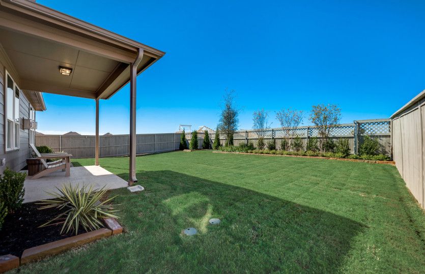 Spacious backyard with covered patio*model representation