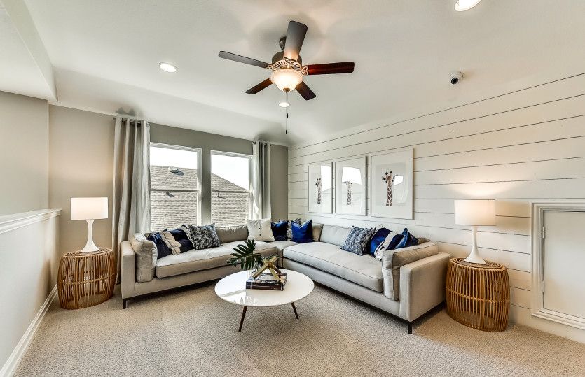 Spacious loft area with large windows