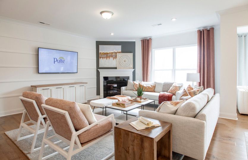 Open Gathering Room with optional fireplace.