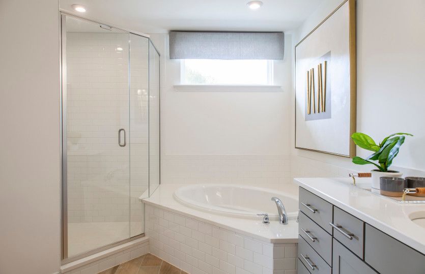 Owner's Bath Option 5 features tiled shower, soaking tub and separate vanities.