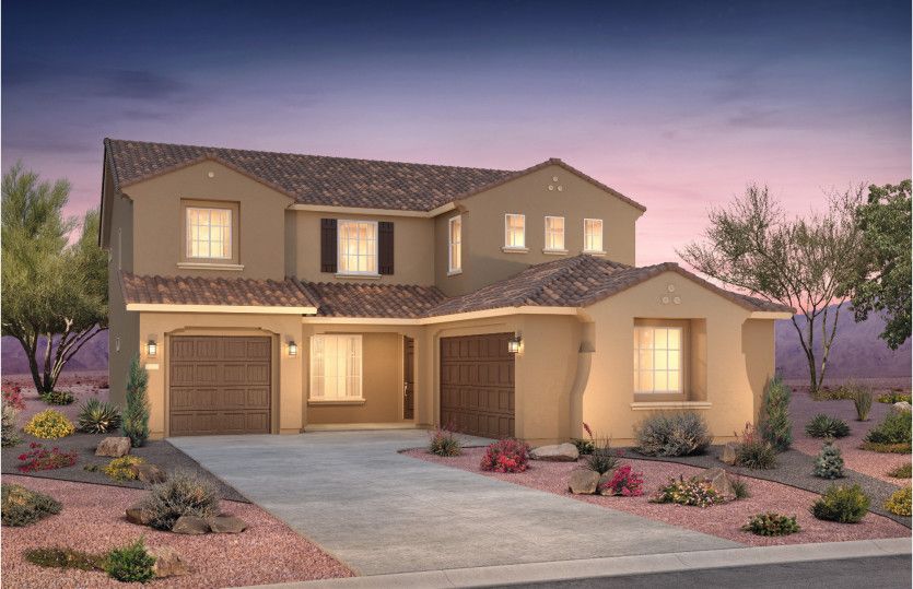 Exterior rendering of the Starwood shown in design style A featuring both a single and two car garag