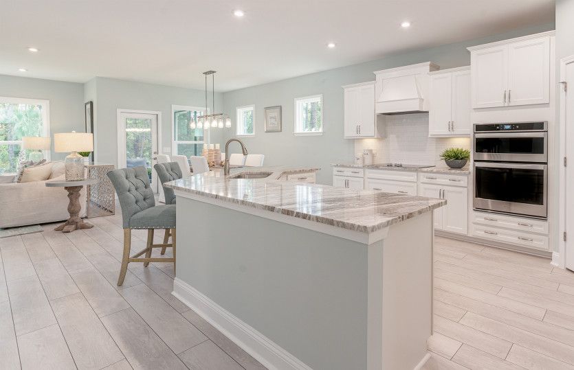Gourmet kitchen with stainless steel wall oven and large island