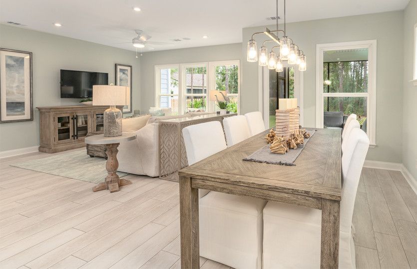 Dining area open to gathering room and kitchen