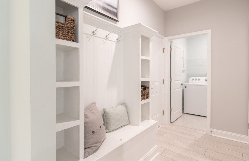 Pulte Homes Drop Zone with bench seating, storage and coat hooks