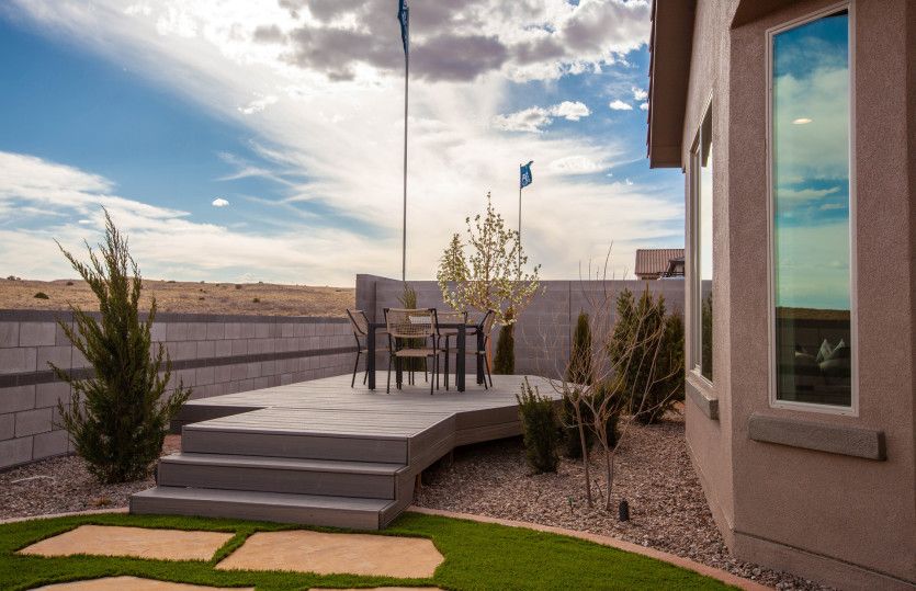 Our Manzanita model home is shown with a raised deck that can be utilized for dinners in the summer