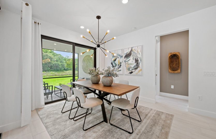 Café dining space with sliding glass doors