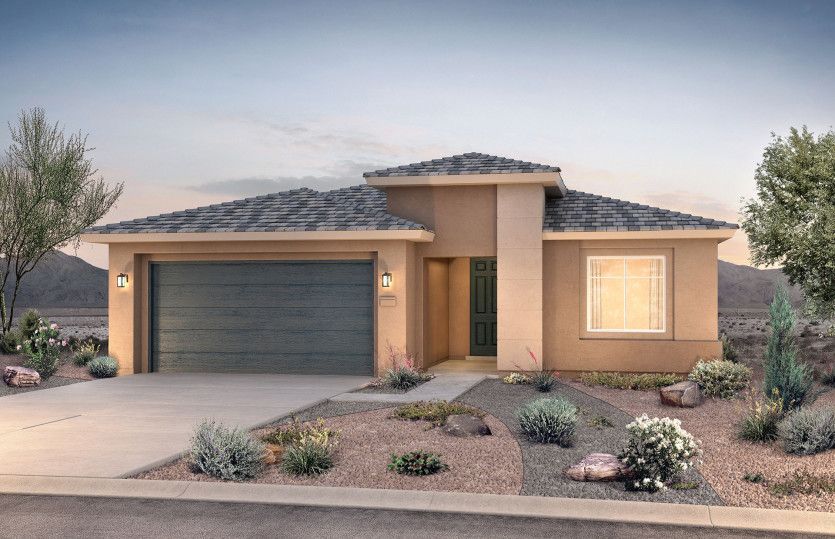 Single-story Gateway plan shown in Elevation C with a two-car garage multiple stucco colors for a mo
