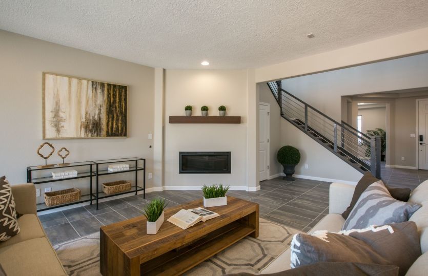 The gathering room of the Trento complete with an optional fireplace.
