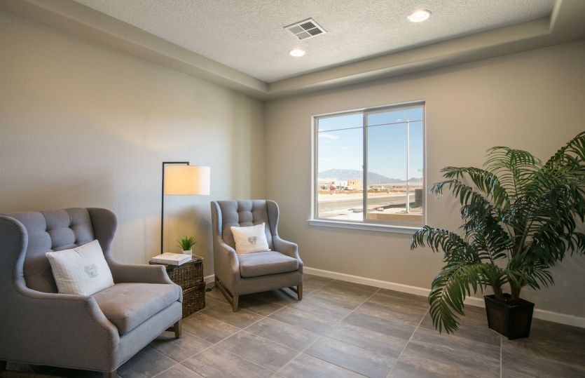 The den of the Trento home design can be used as a private home office, a sitting room, hobby space