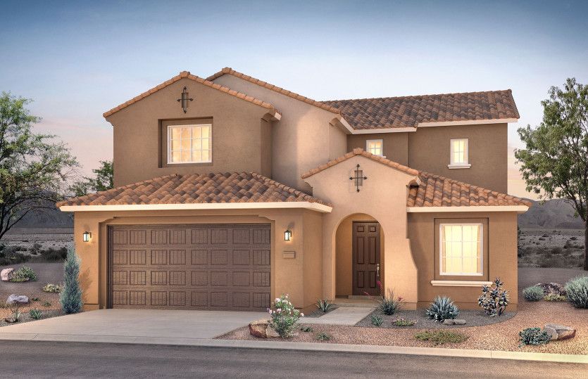Two-story Yucca home shown in Elevation A with a two-car garage.