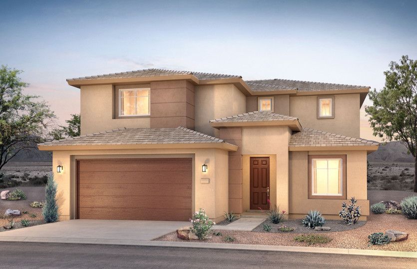 Two-story Yucca shown in Elevation C with different stucco colors for a modern design.