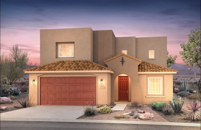 The two-story Yucca shown in Elevation A with stylish tan stucco.