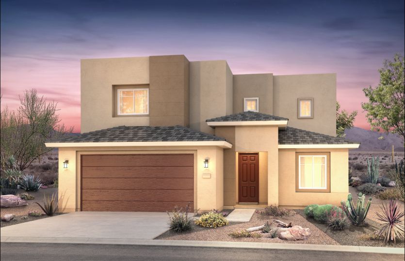 The two-story Yucca shown in Elevation C with multiple stucco colors for modern curb appeal.