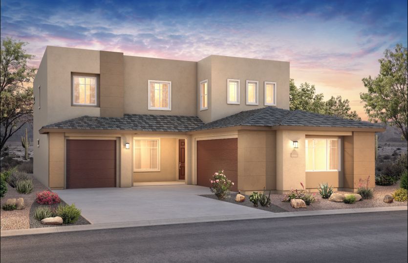 The two-story Starwood plan in Elevation C boasts multiple stucco options for modern curb appeal.