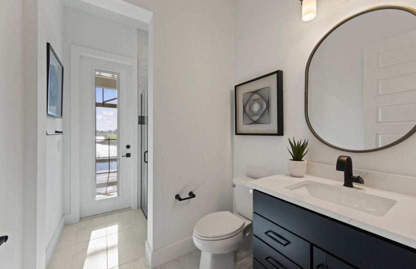 Optional pool bath in lieu of powder room